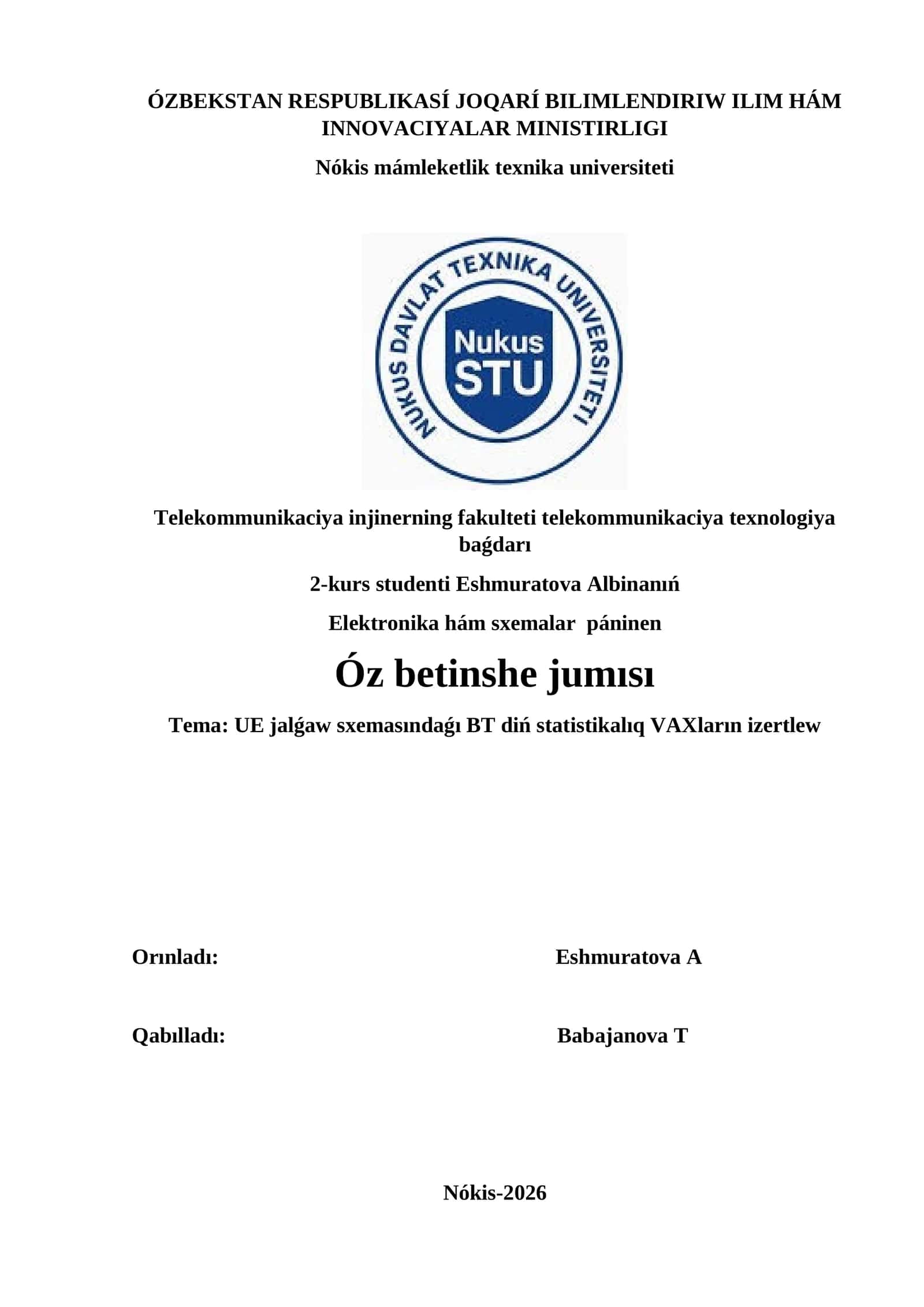 Elektronika hám sxemalar páninen Óz betinshe jumısı