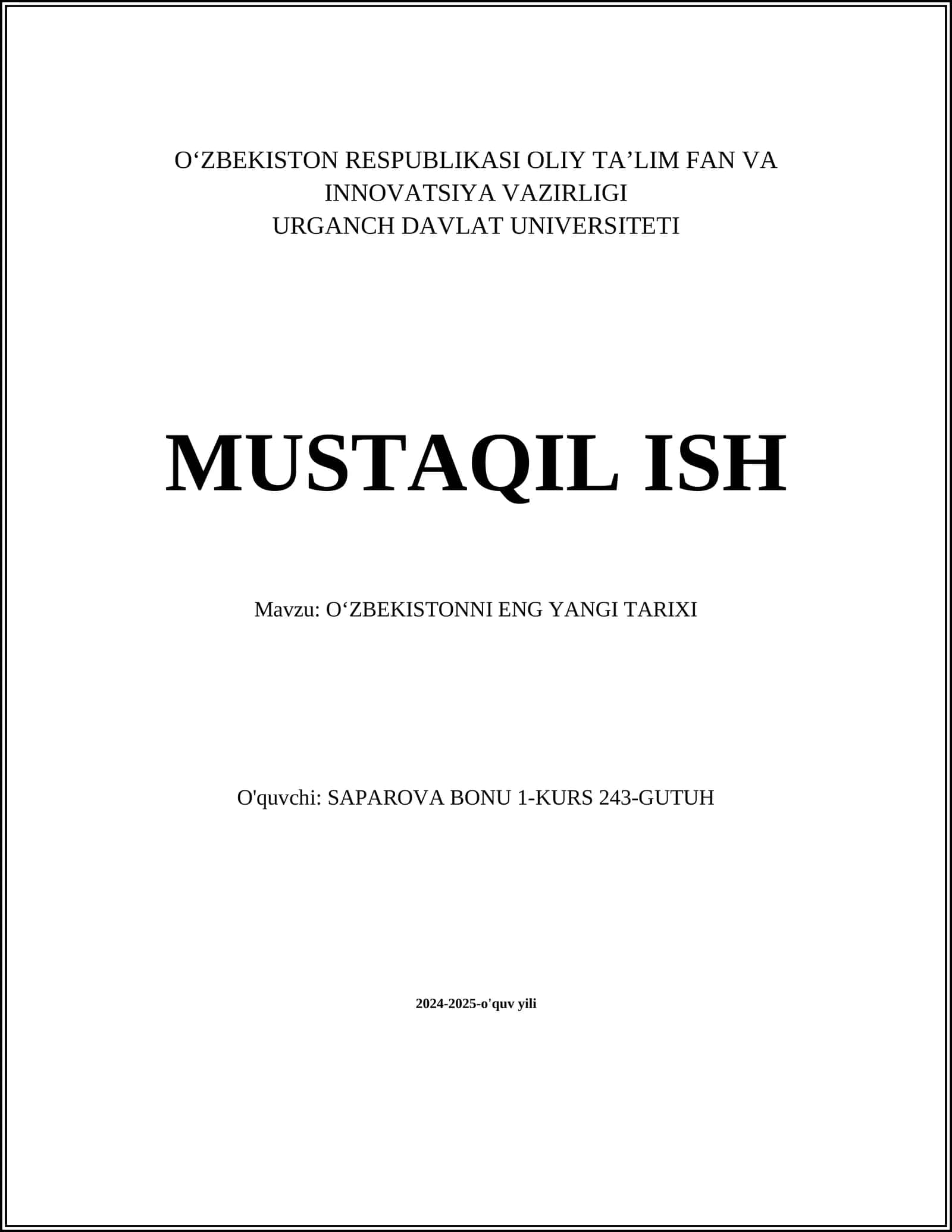 OʻZBEKISTONNI ENG YANGI TARIXI