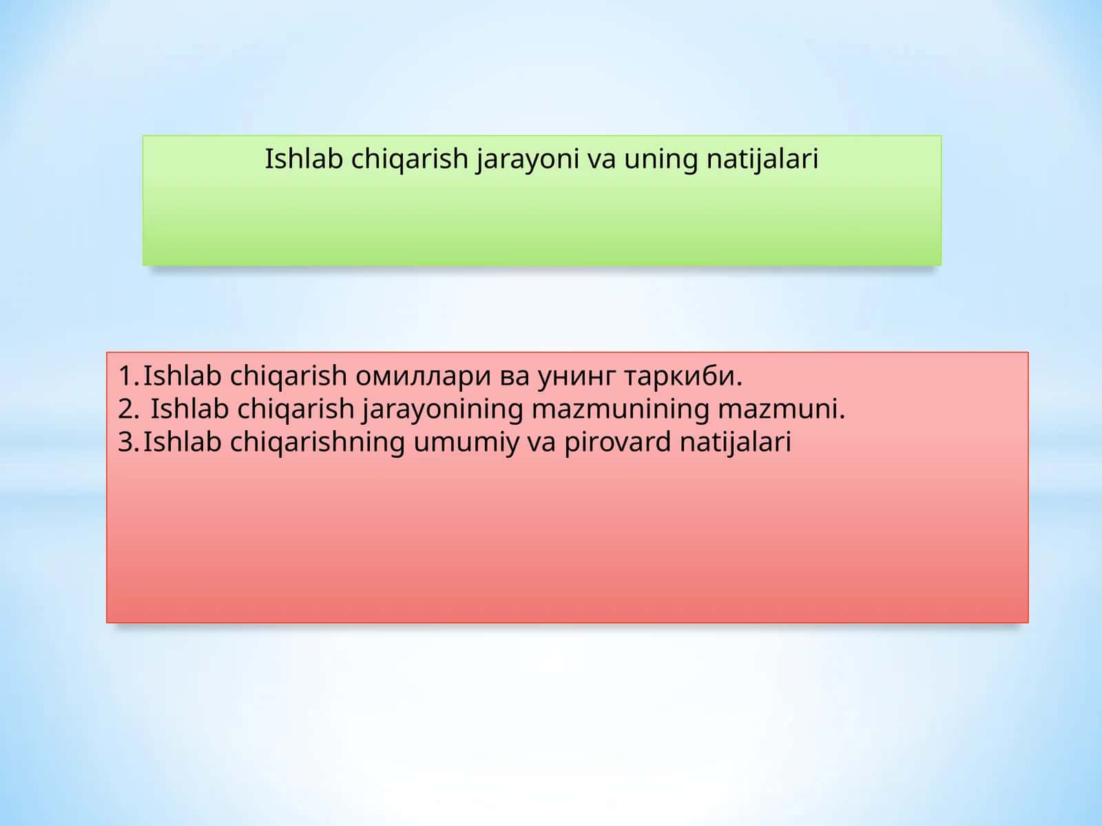 Ishlab chiqarish jarayoni va uning natijalari