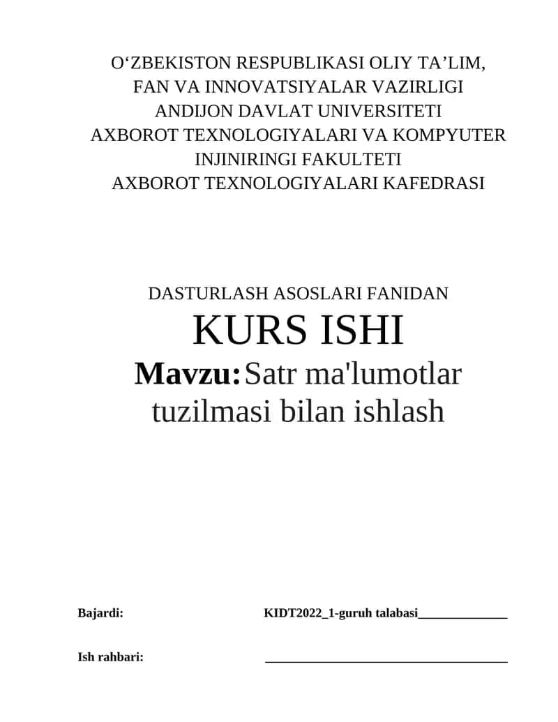 Satr ma'lumotlar tuzilmasi bilan ishlash