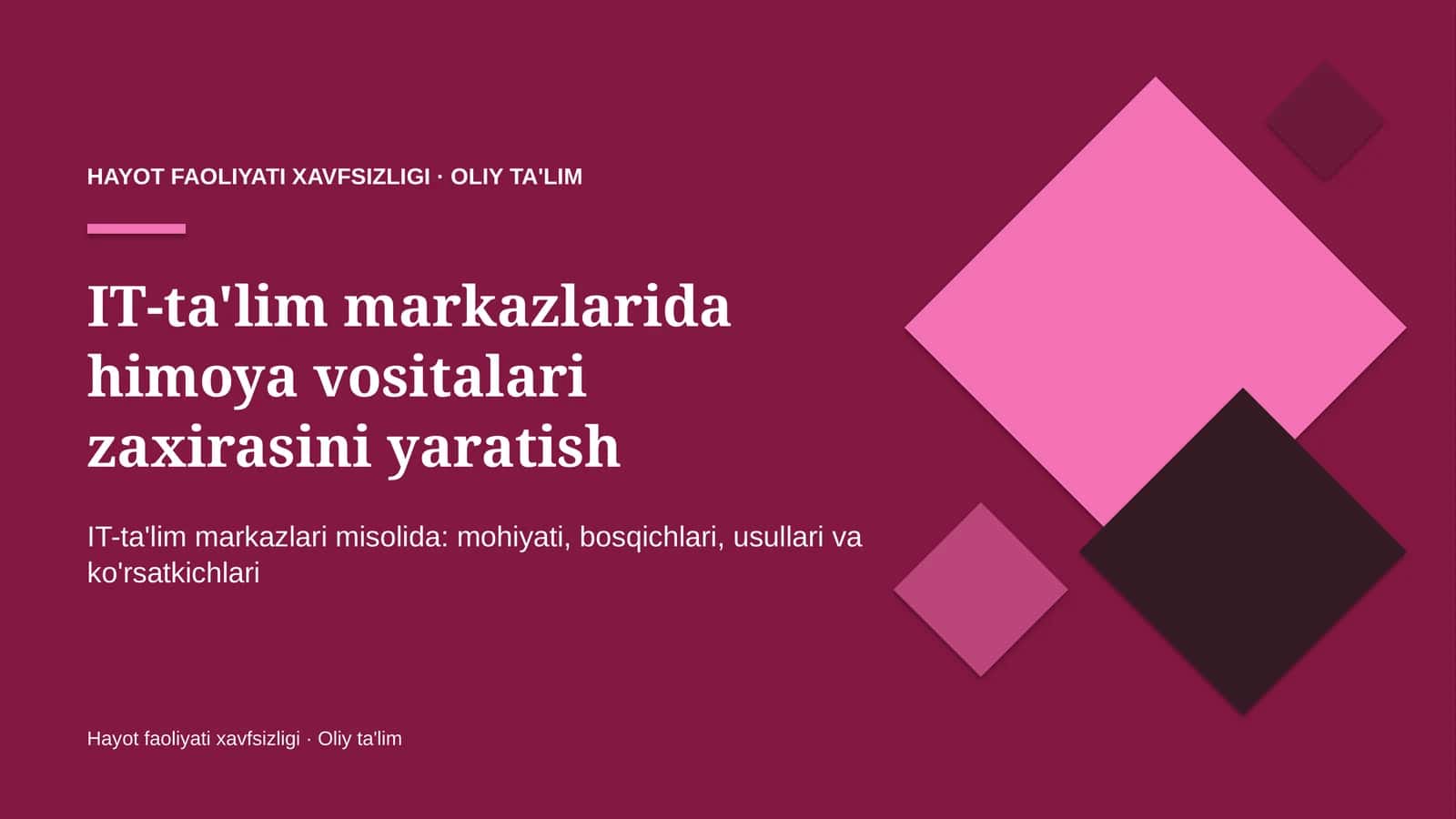IT-ta'lim markazlarida himoya vositalari zaxirasini yaratish