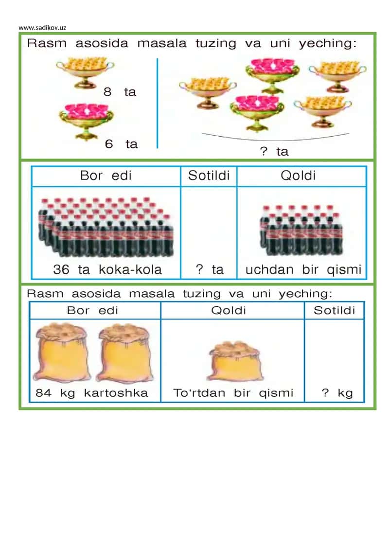 3-sinflar uchun Matematika fanidan tarqatboshlanmalar 22 ta
