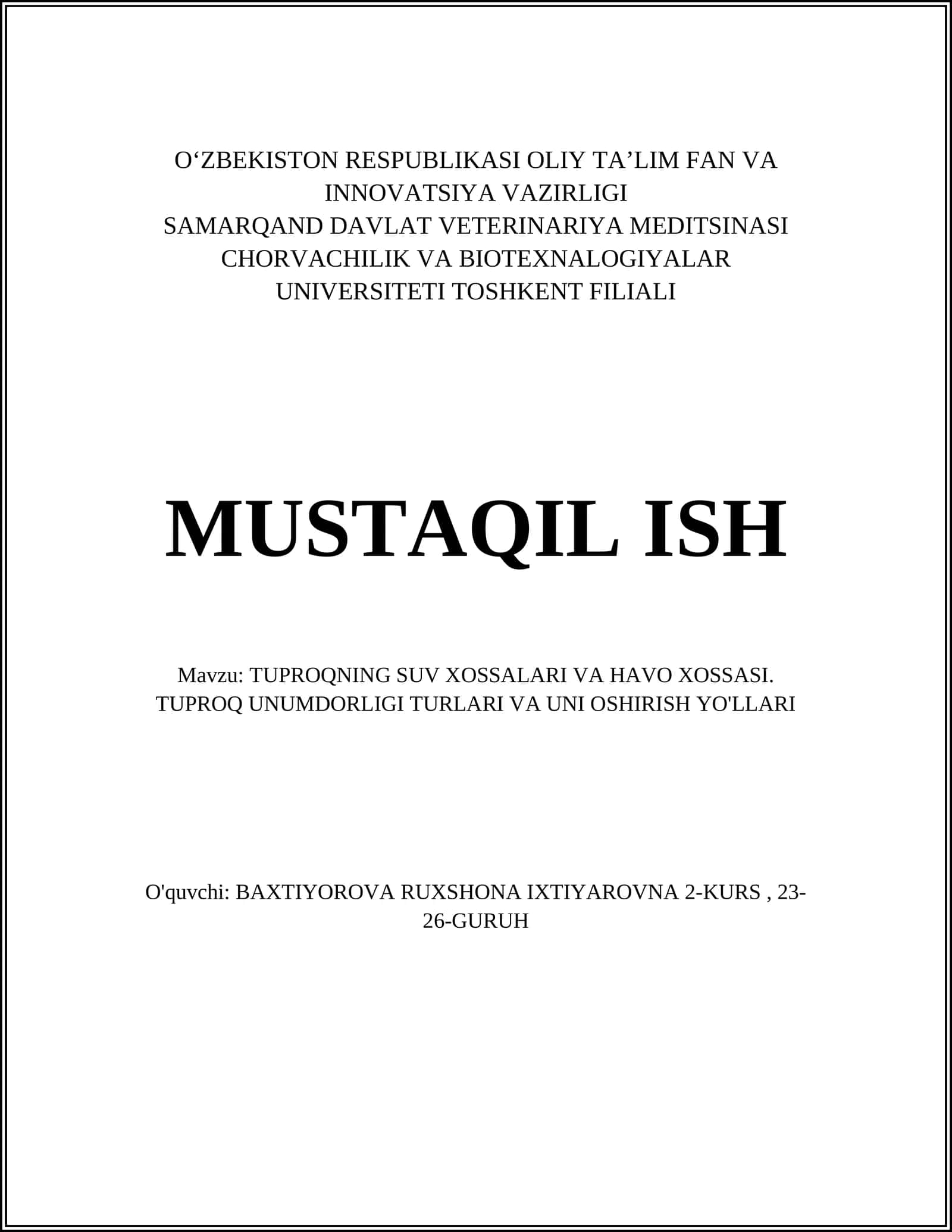 Tuproqning fizik xossalari