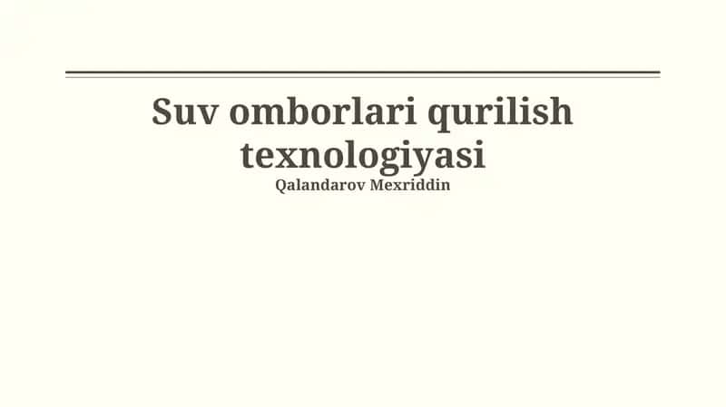 SUV omborlari qurilish texnologiyasi