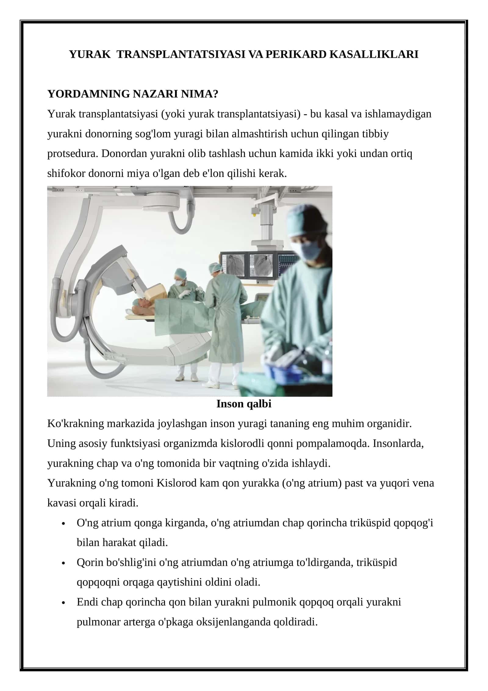 YURAK TRANSPLANTATSIYASI VA PERIKARD KASALLIKLARI
