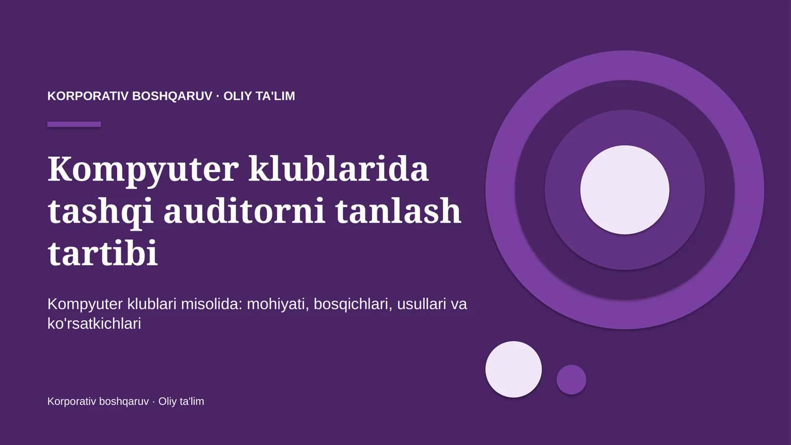 Kompyuter klublarida tashqi auditorni tanlash tartibi