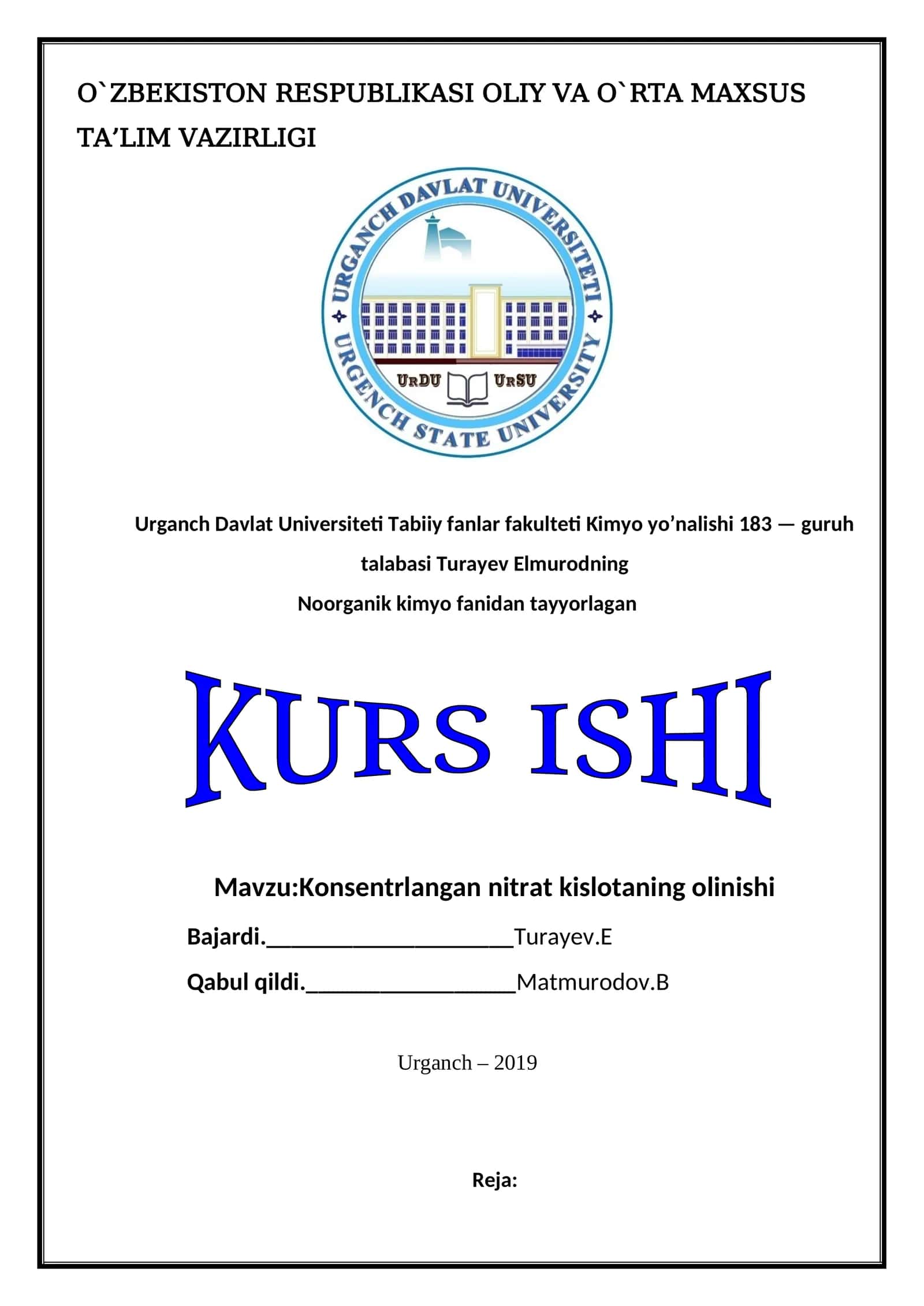 Konsentrlangan nitrat kislotaning olinishi