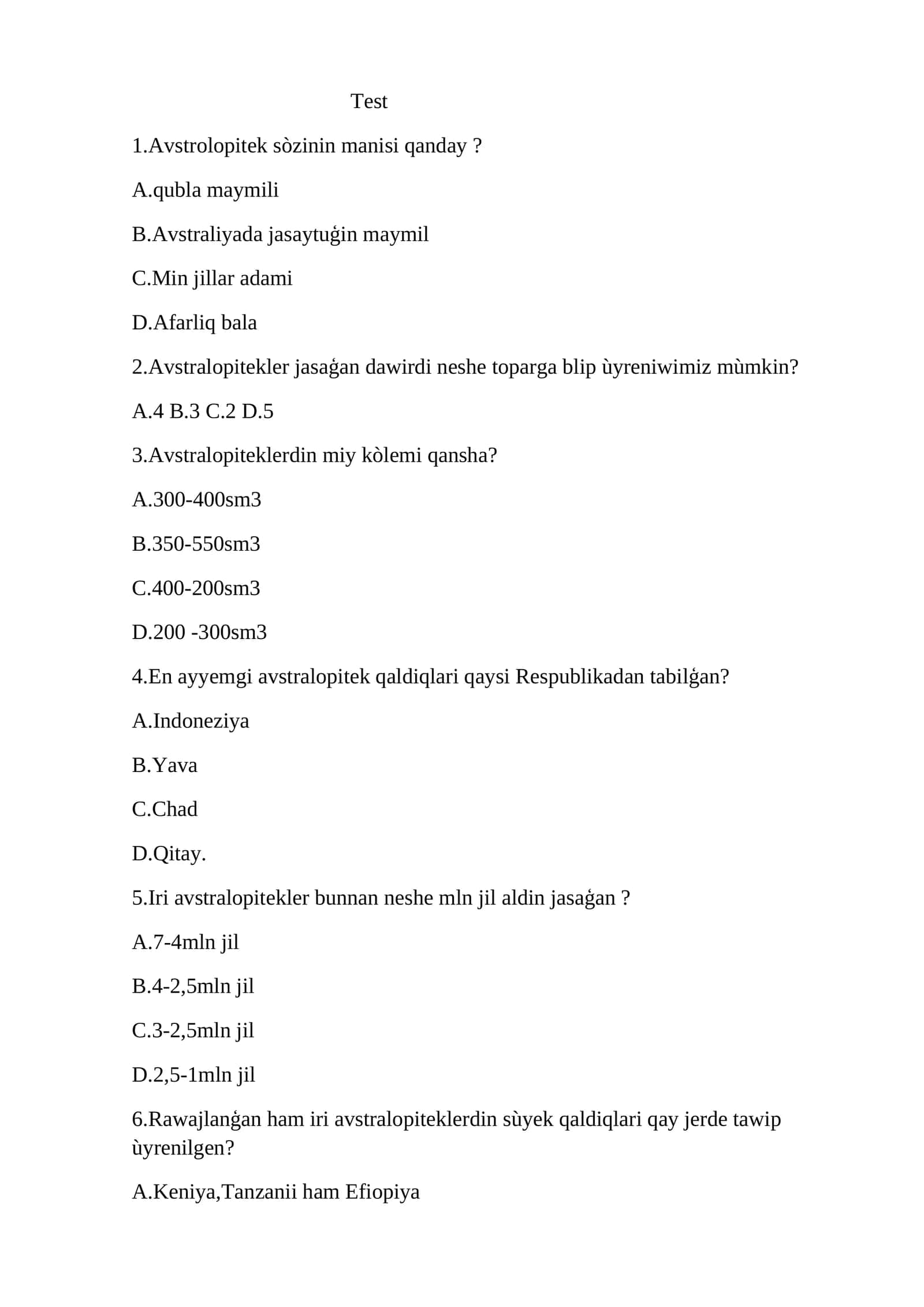Avstrolopiteklar Toldirgan Test