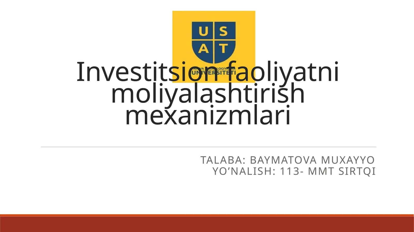 Investitsion faoliyatni moliyalashtirish mexanizmlari