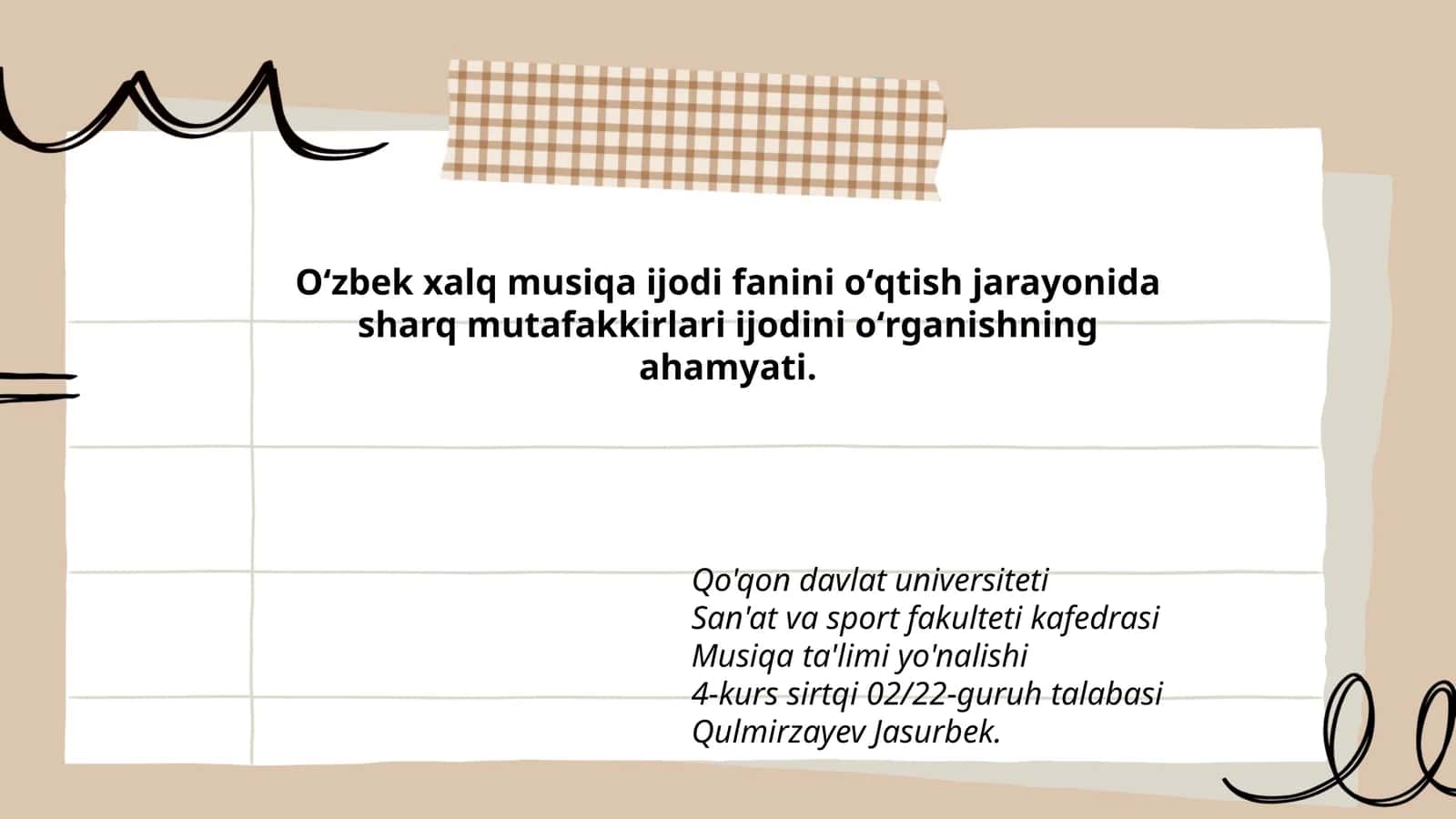 Oʻzbek xalq musiqa ijodi fanini oʻqtish jarayonida sharq mutafakkirlari ijodi