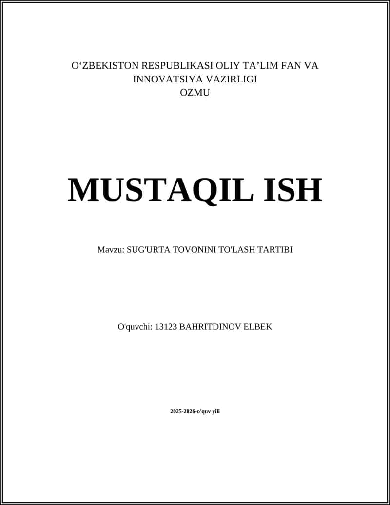 SUG'URTA TOVONINI TO'LASH TARTIBI