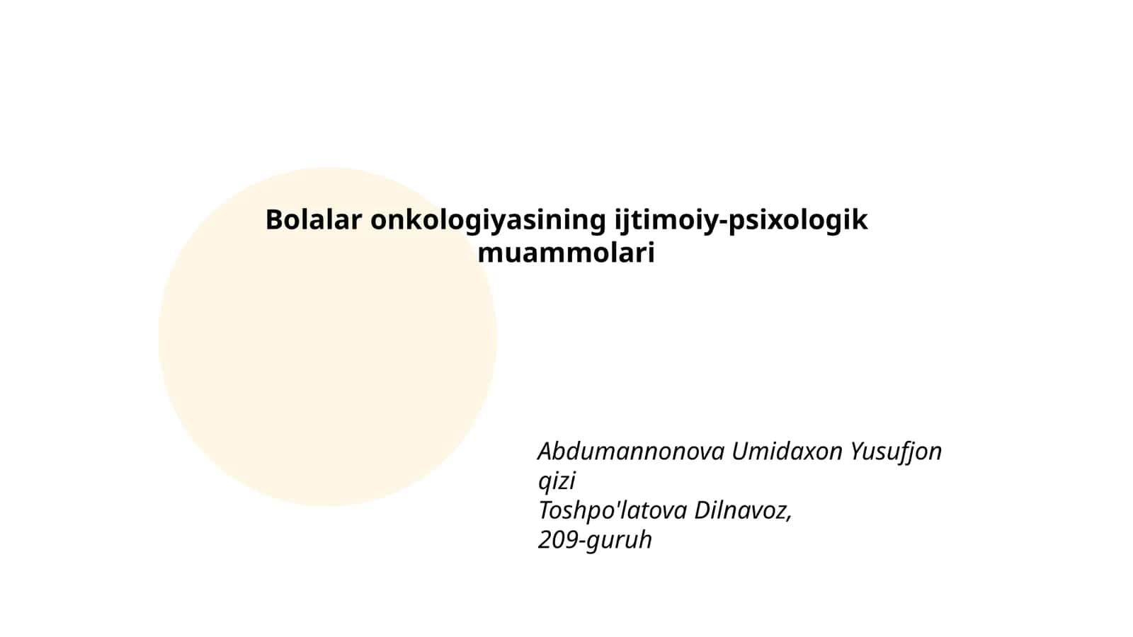 Bolalar onkologiyasining ijtimoiy-psixologik muammolari