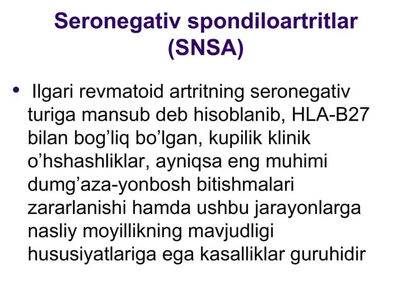 Seronegativ spondiloartritlar (SNSA)