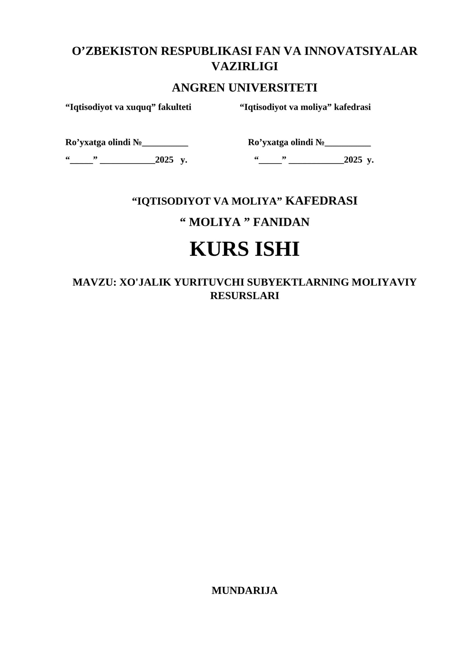MOLIYA FANIDAN KURS ISHI