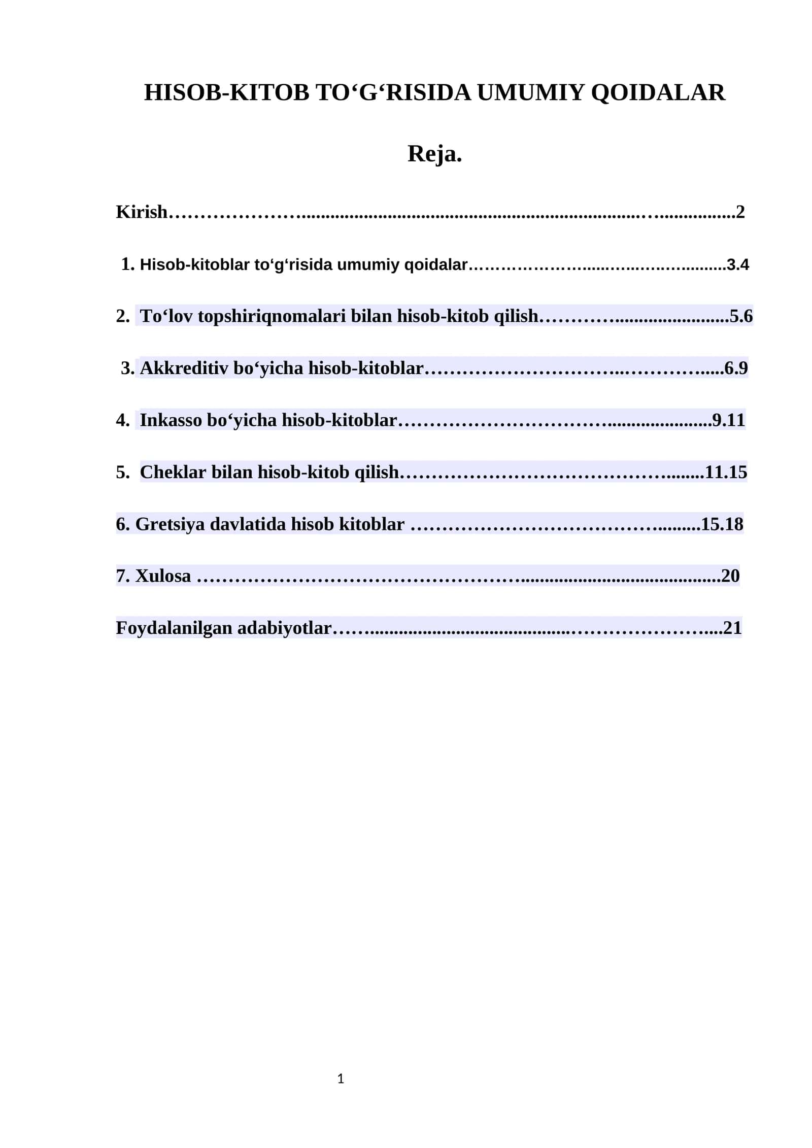HISOB-KITOB TO‘G‘RISIDA UMUMIY QOIDALAR