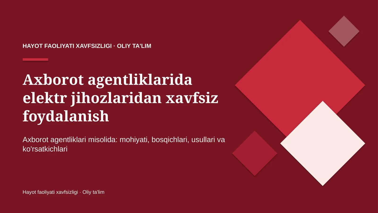 Axborot agentliklarida elektr jihozlaridan xavfsiz foydalanish