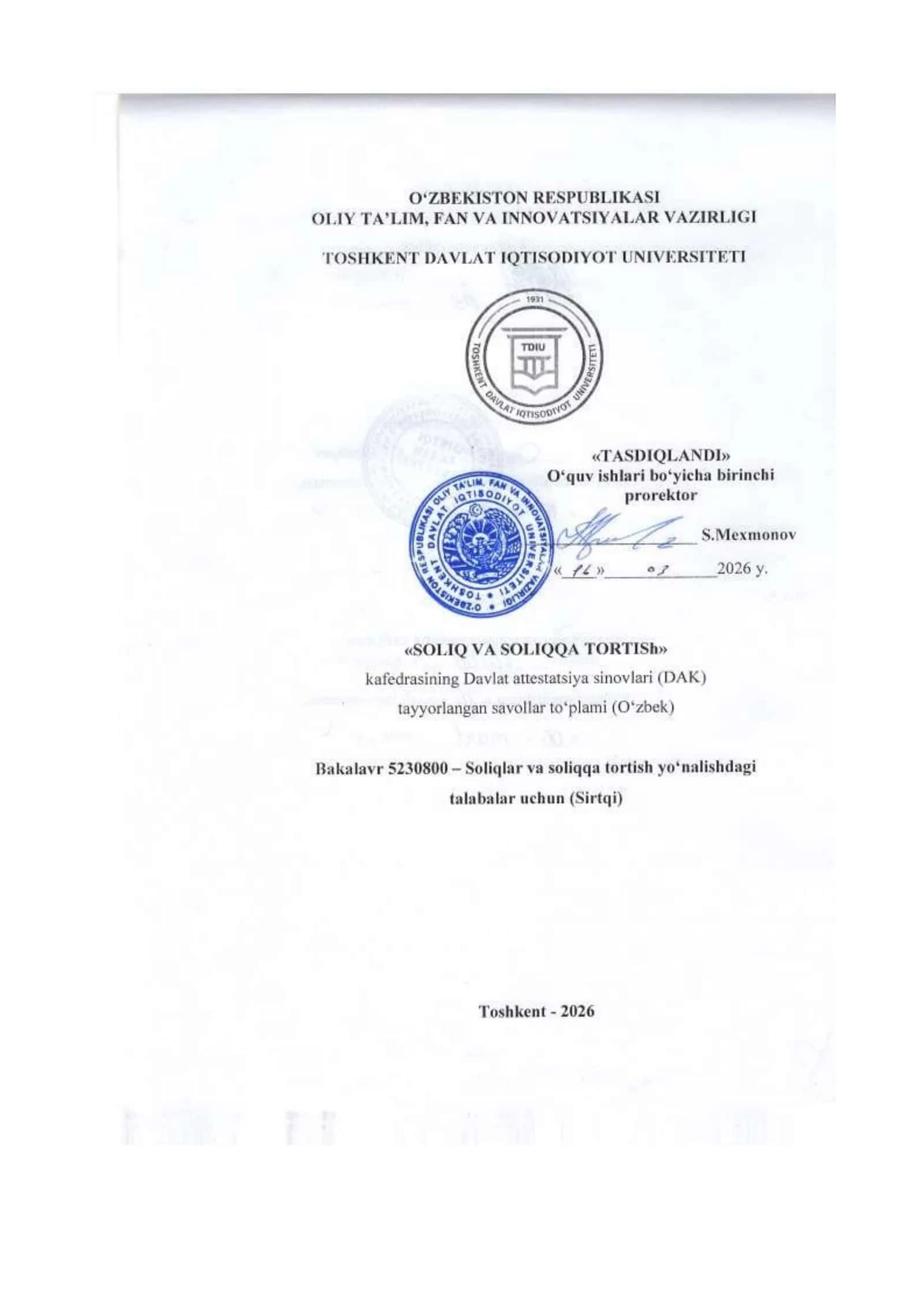 Gost yakuniy davlat imtihoni javoblari 2026