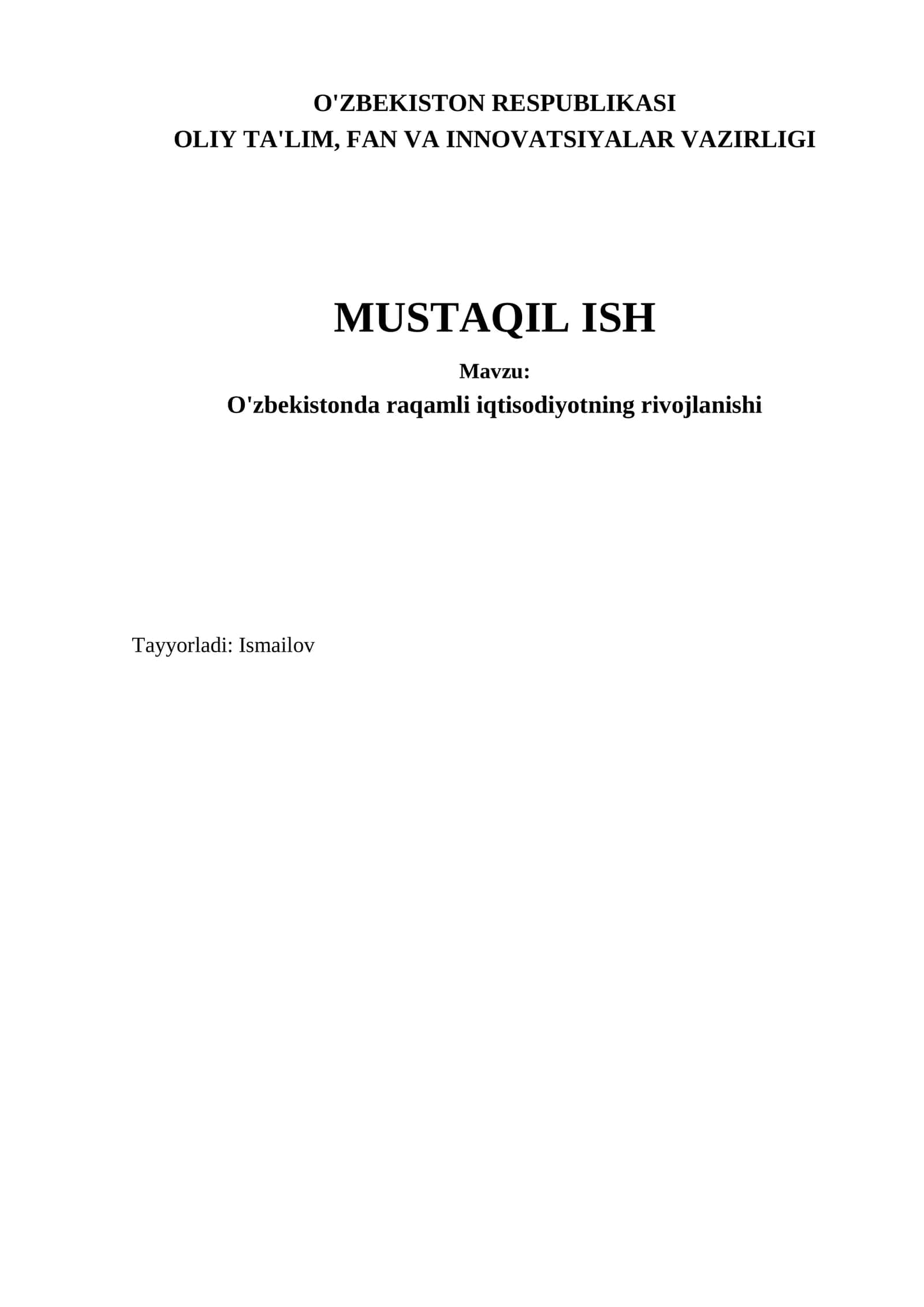 O'zbekistonda raqamli iqtisodiyotning rivojlanishi