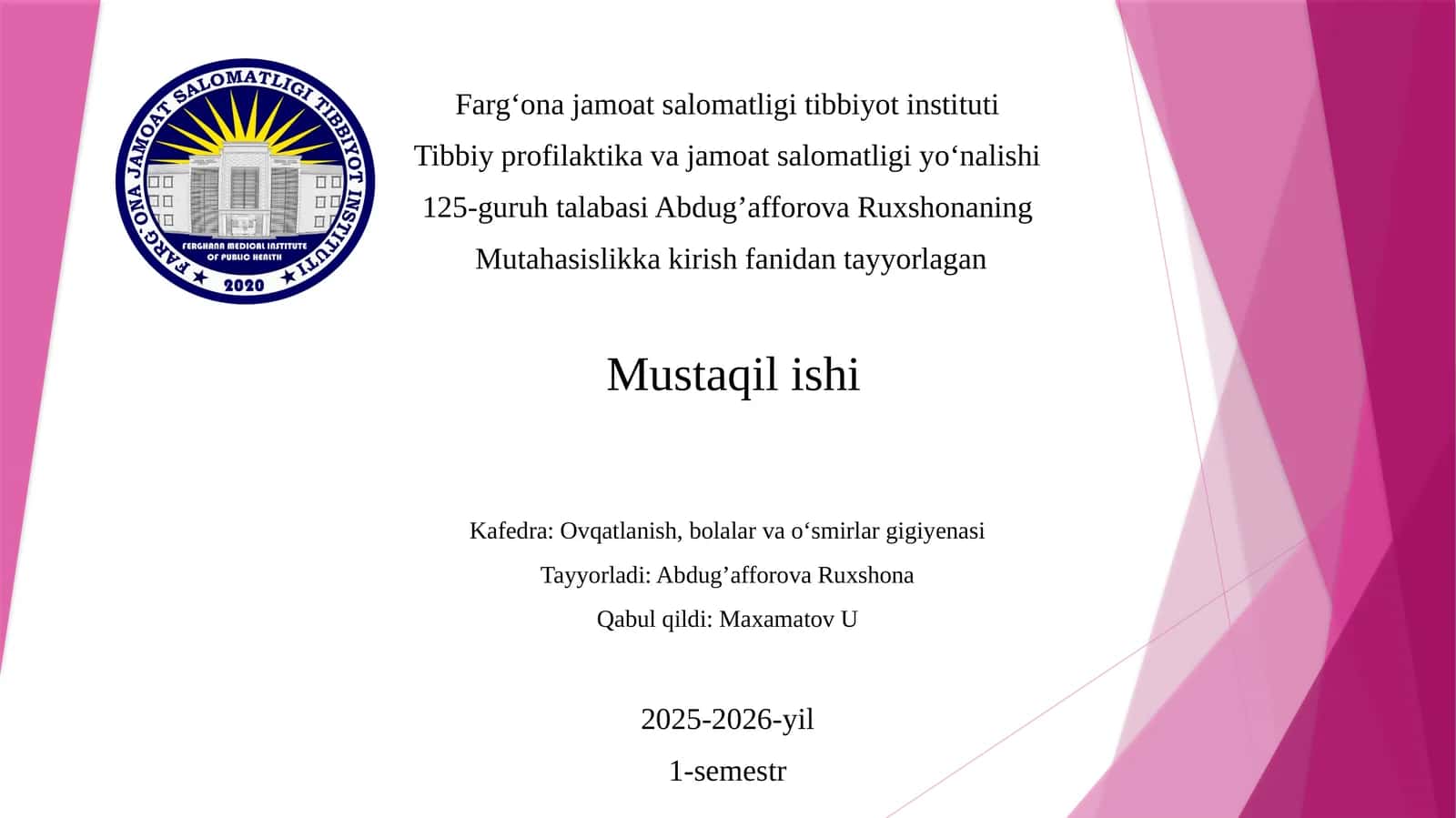 MAVZU:Gigiyena fanining maqsadi va vazifalari