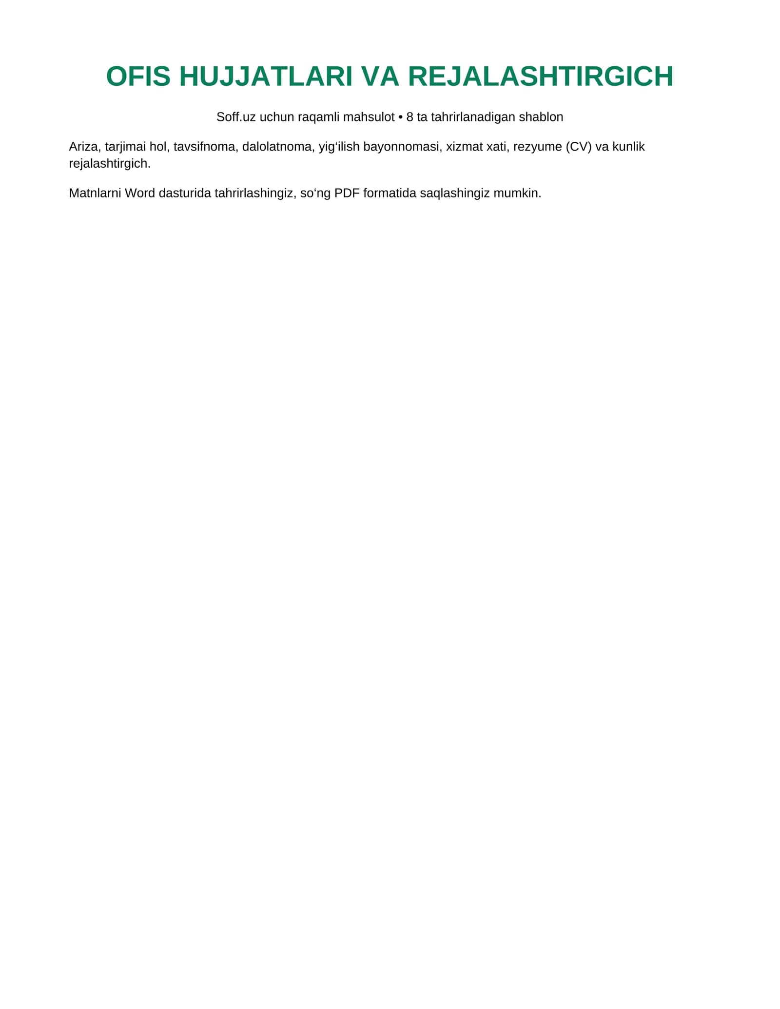OFIS HUJJATLARI VA REJALASHTIRGICH