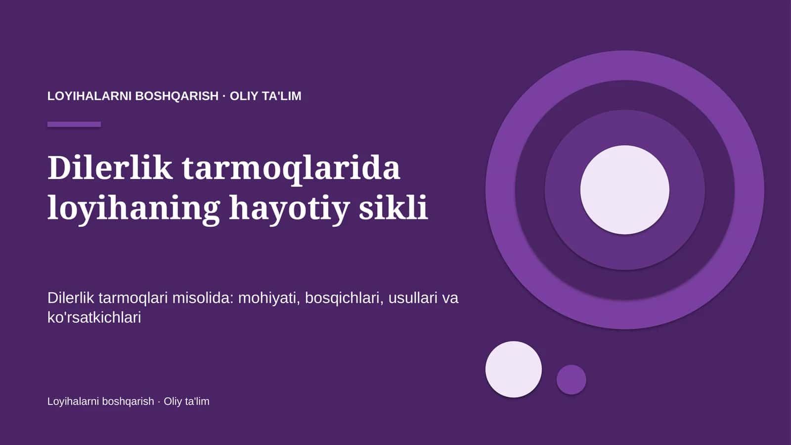 Loyihalarni boshqarish · Oliy ta'lim