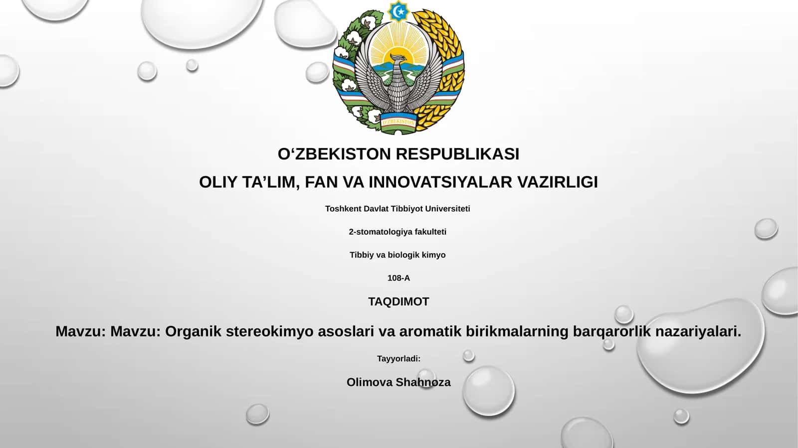 Organik stereokimyo asoslari va aromatik birikmalarning barqarorlik nazariyalari