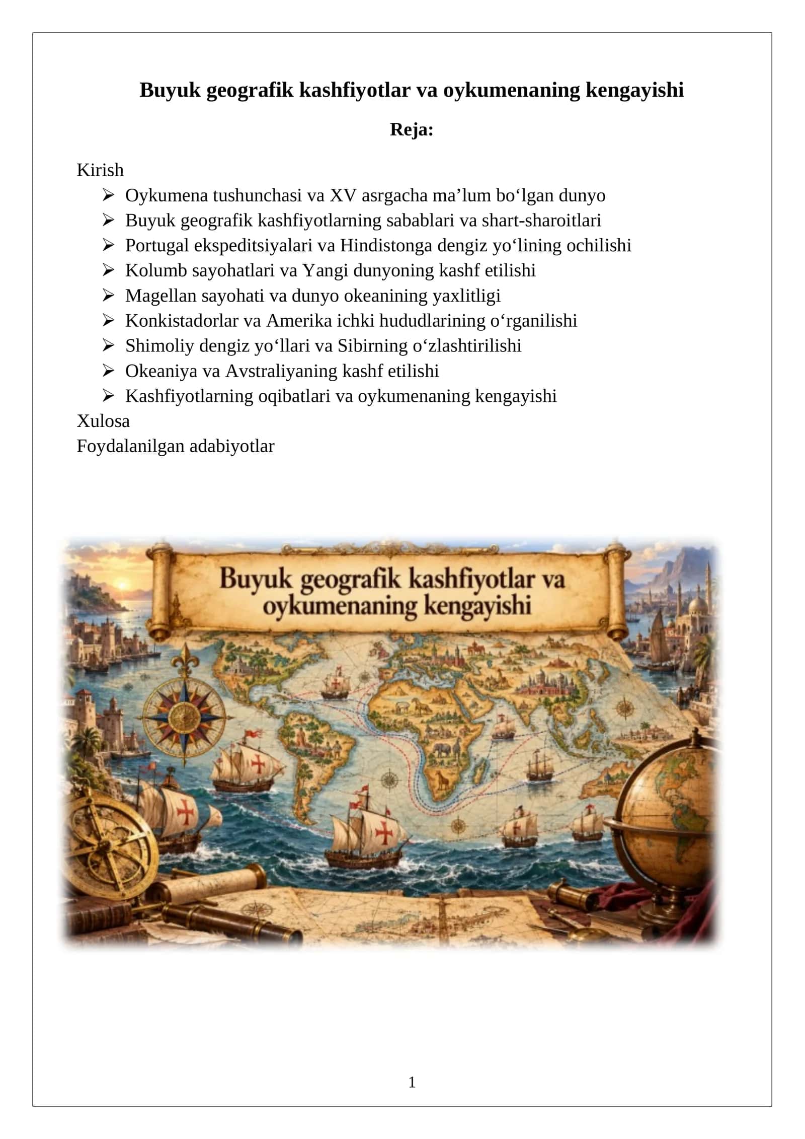 Buyuk geografik kashfiyotlar va oykumenaning kengayishi