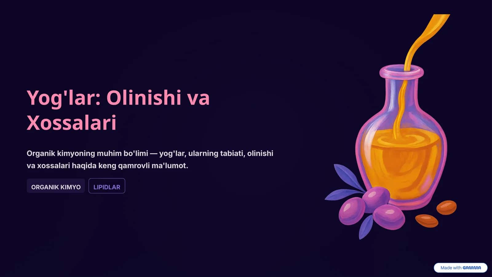 Yog'lar: Olinishi va Xossalari