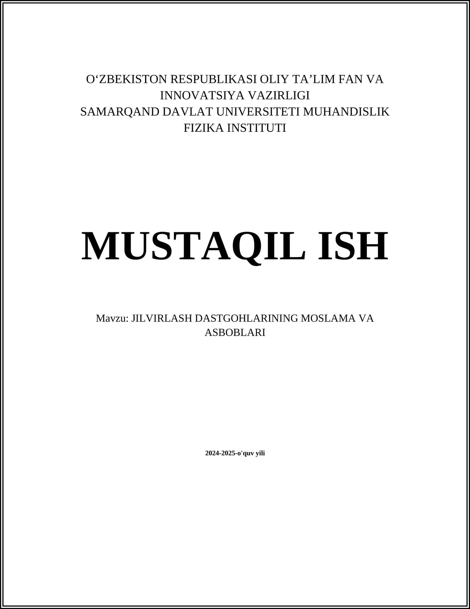 JILVIRLASH DASTGOHLARINING MOSLAMA VA ASBOBLARI