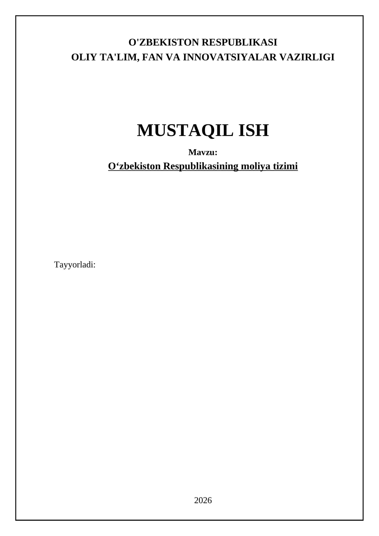 Oʻzbekiston Respublikasining moliya tizimi