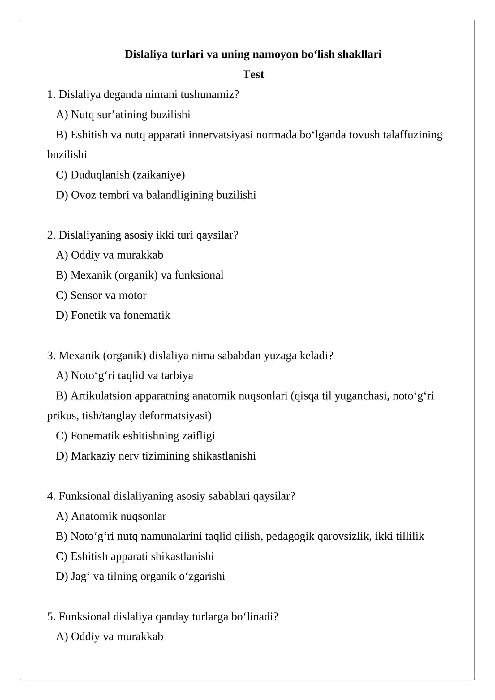 Dislaliya turlari va uning namoyon bo‘lish shakllari