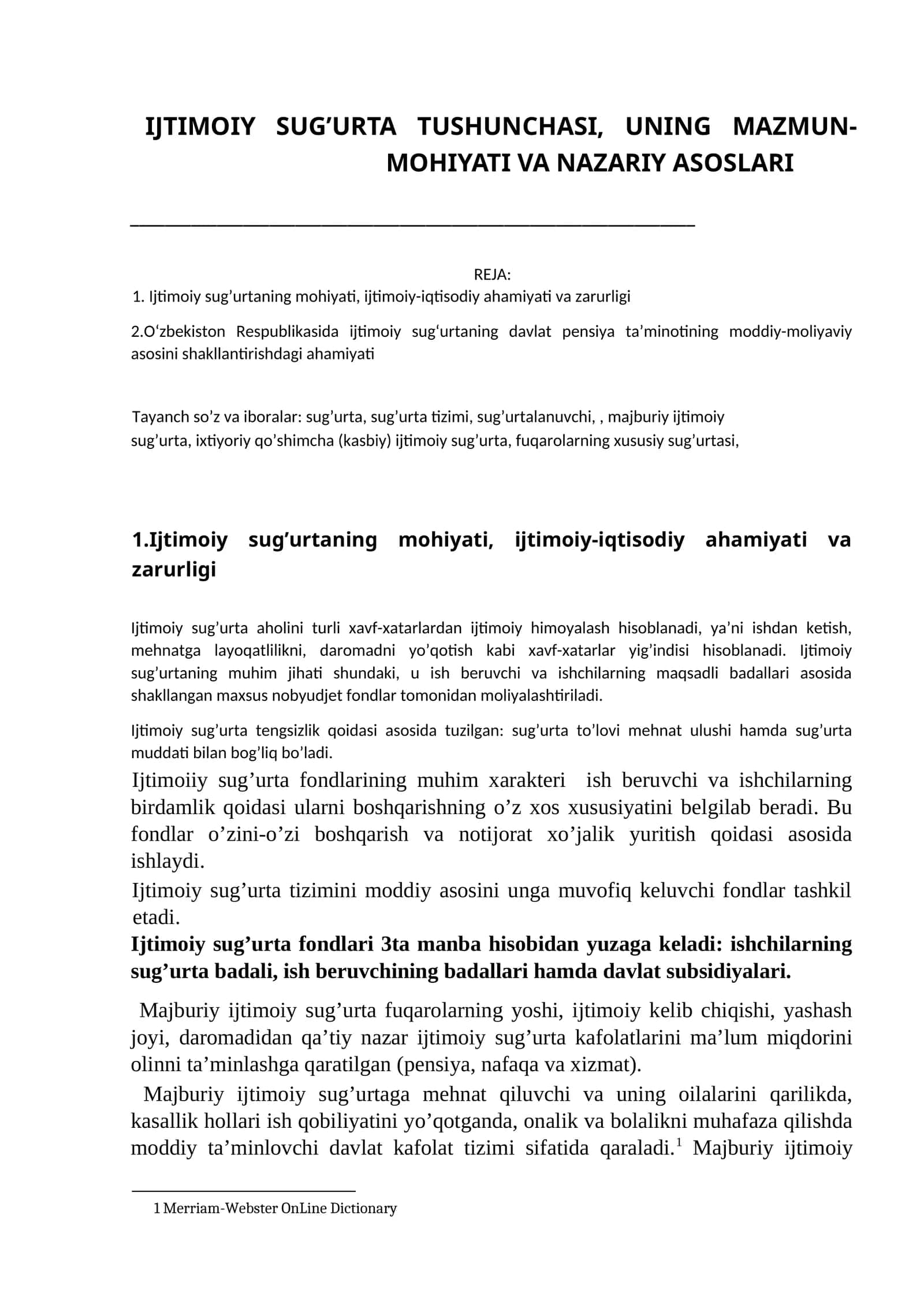 IJTIMOIY SUG’URTA TUSHUNCHASI, UNING MAZMUN-MOHIYATI VA NAZARIY ASOSLARI