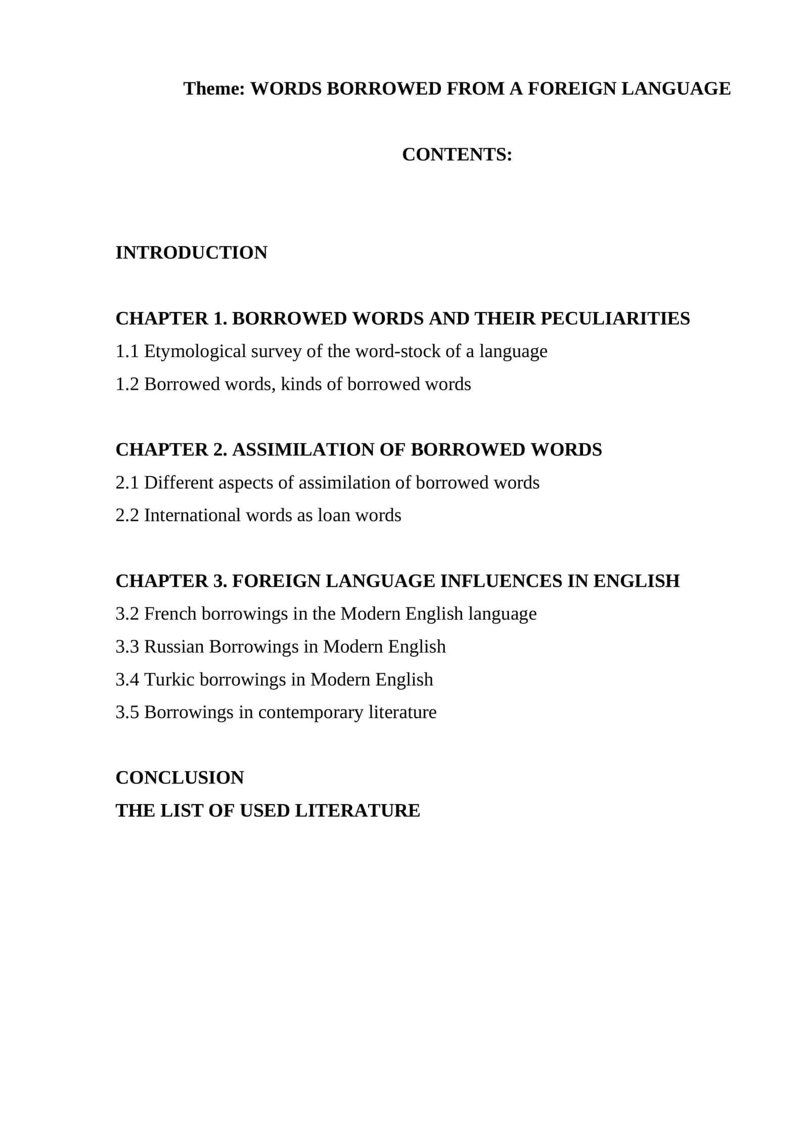 WORDS BORROWED FROM A FOREIGN LANGUAGE