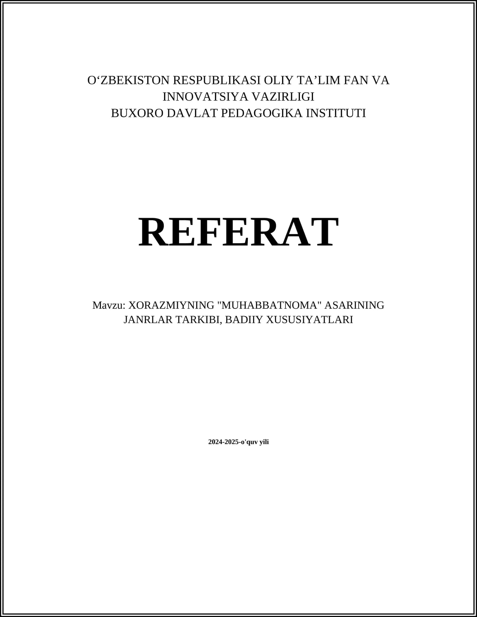 MUHABBATNOMA ASARINING JANRLAR TARKIBI