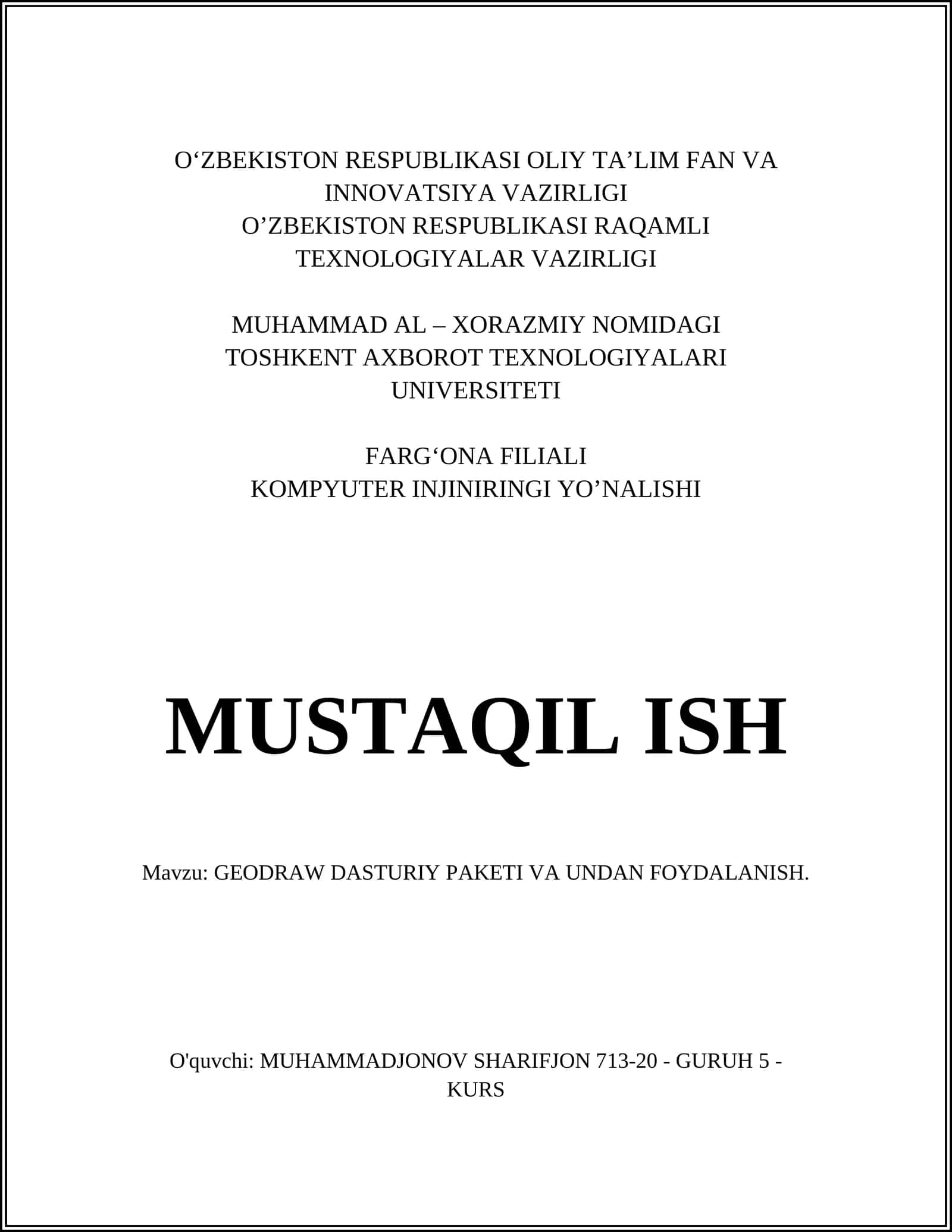 GEODRAW DASTURIY PAKETI VA UNDAN FOYDALANISH