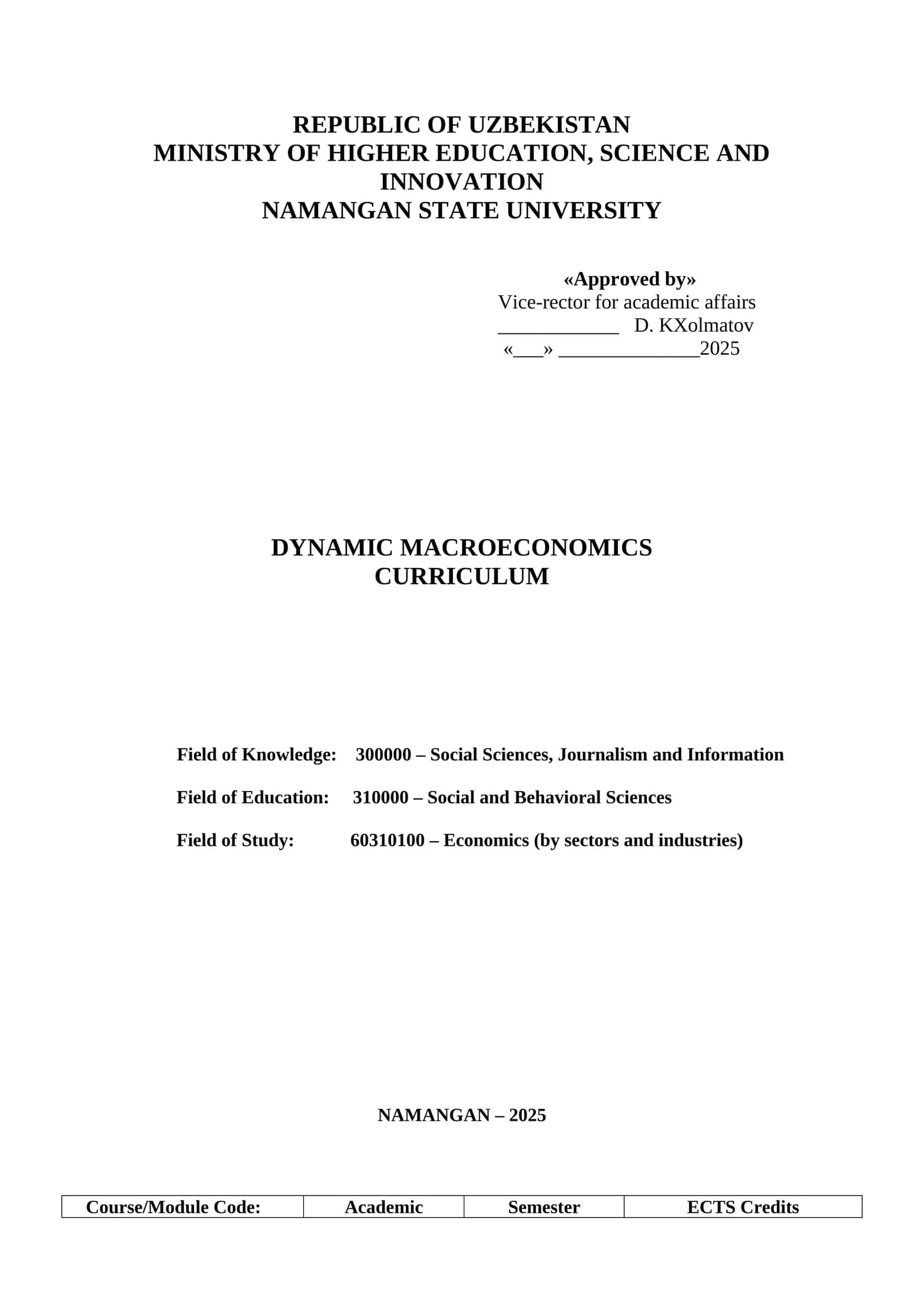 DYNAMIC MACROECONOMICS