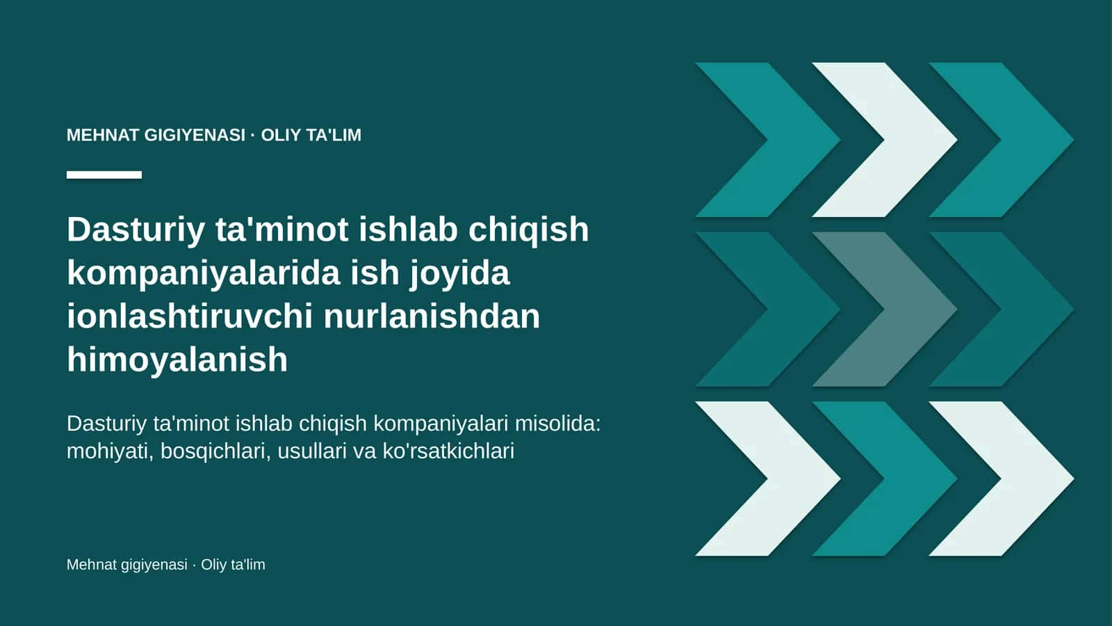 Dasturiy ta'minot ishlab chiqish kompaniyalarida ish joyida ionlashtiruvchi nurlanishdan himoyalanish
