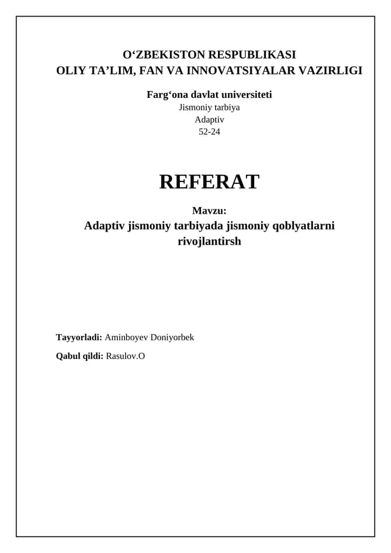 Adaptiv jismoniy tarbiya: Asosiy tushunchalar va baholash