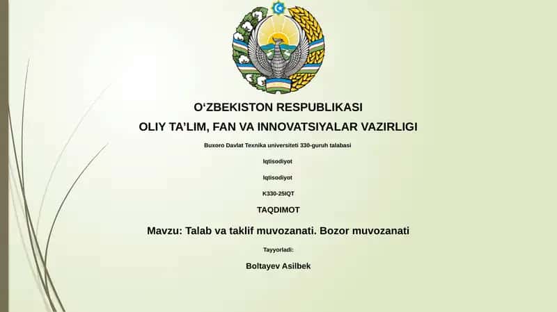 Talab va taklif muvozanati. Bozor muvozanati