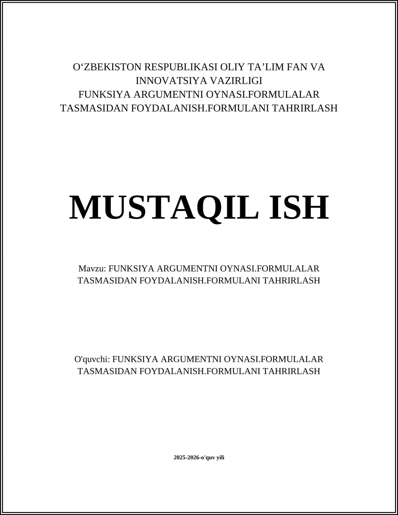 Formulalar tasmasi (Formula Bar)