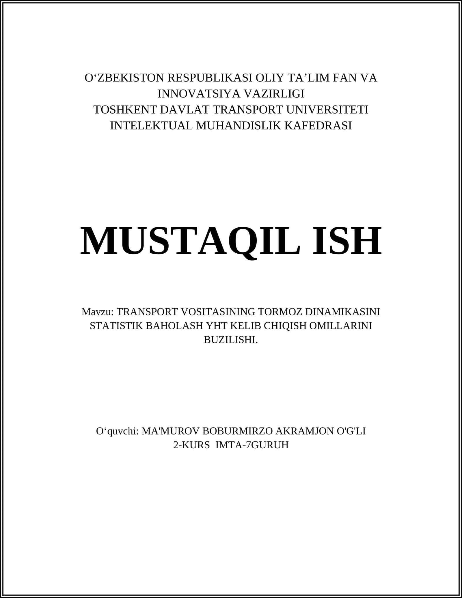 Transport vositalarining tormoz dinamikasi