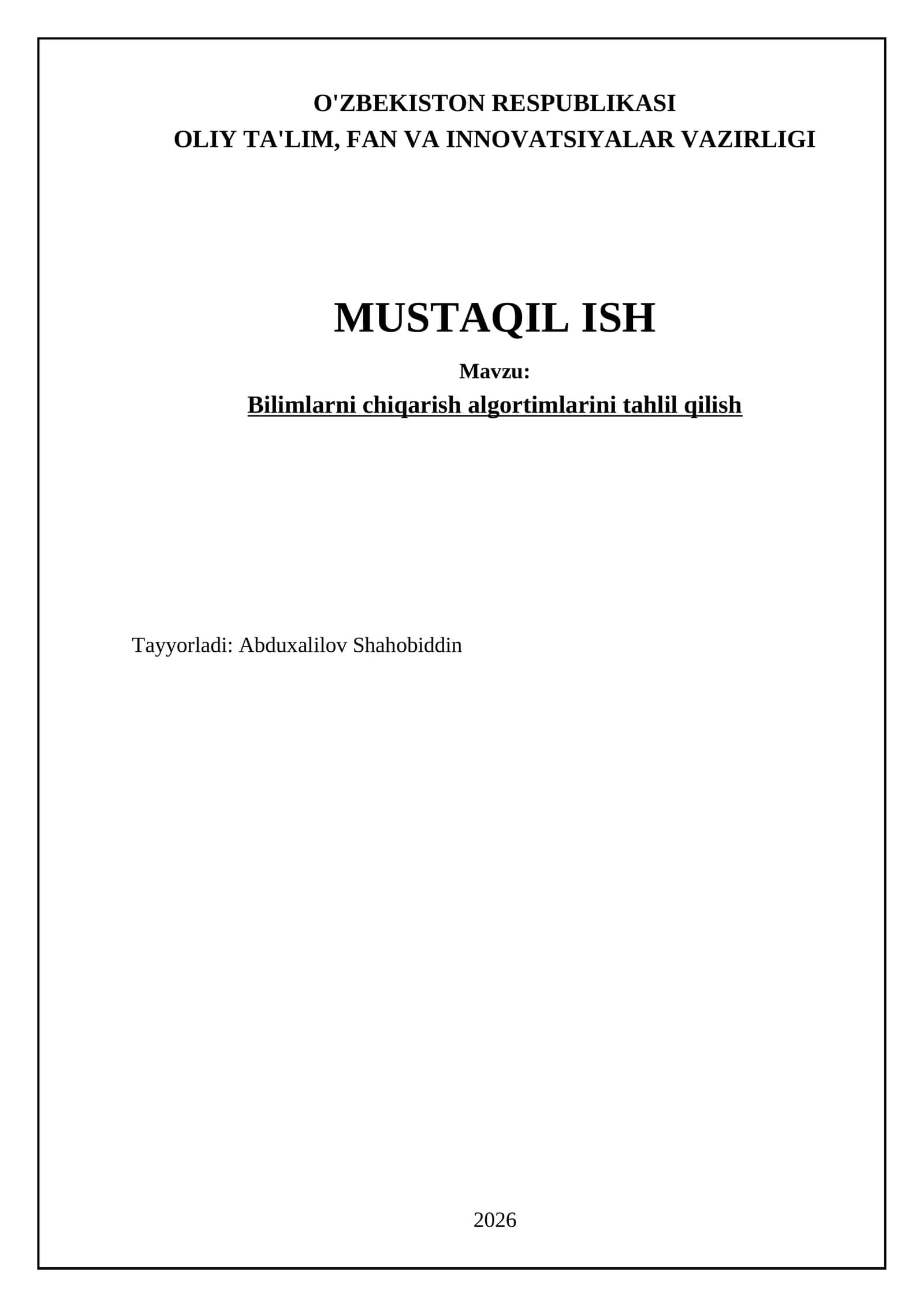 Bilimlarni chiqarish algortimlarini tahlil qilish