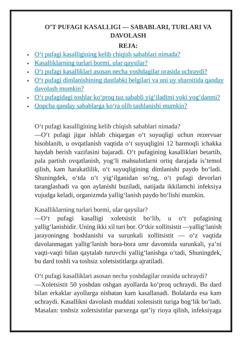 O'T PUFAGI KASALLIGI — SABABLARI, TURLARI VA DAVOLASH