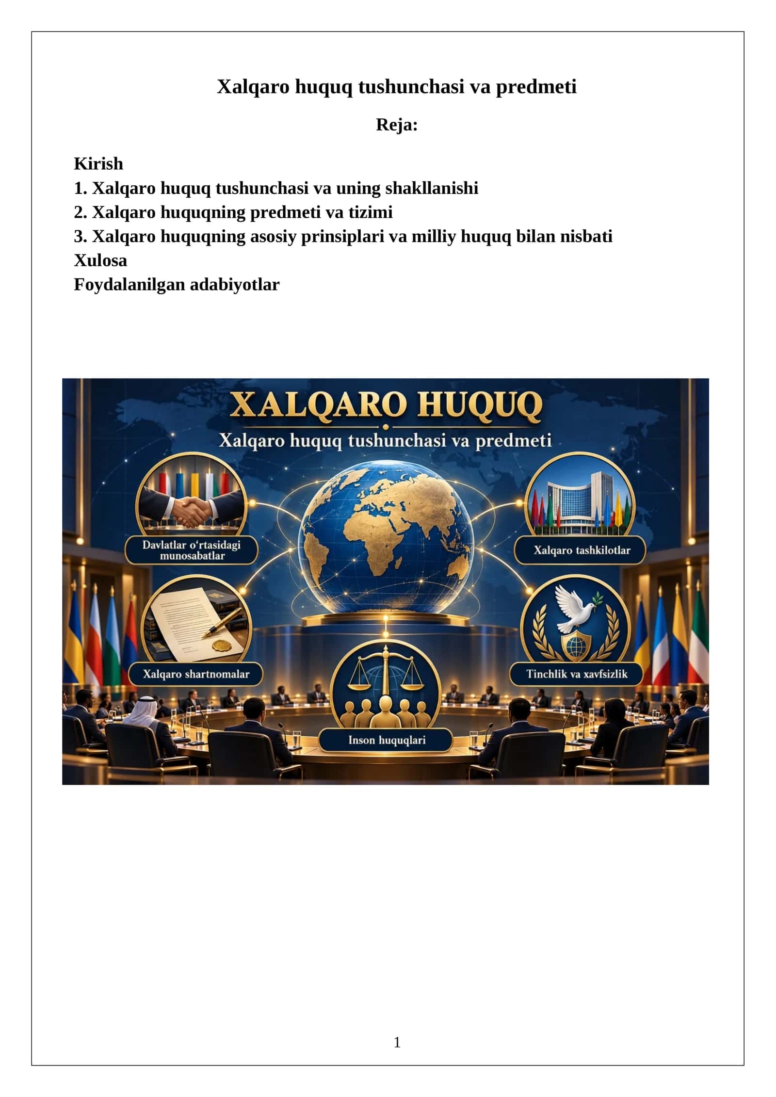 Xalqaro huquq tushunchasi va predmeti