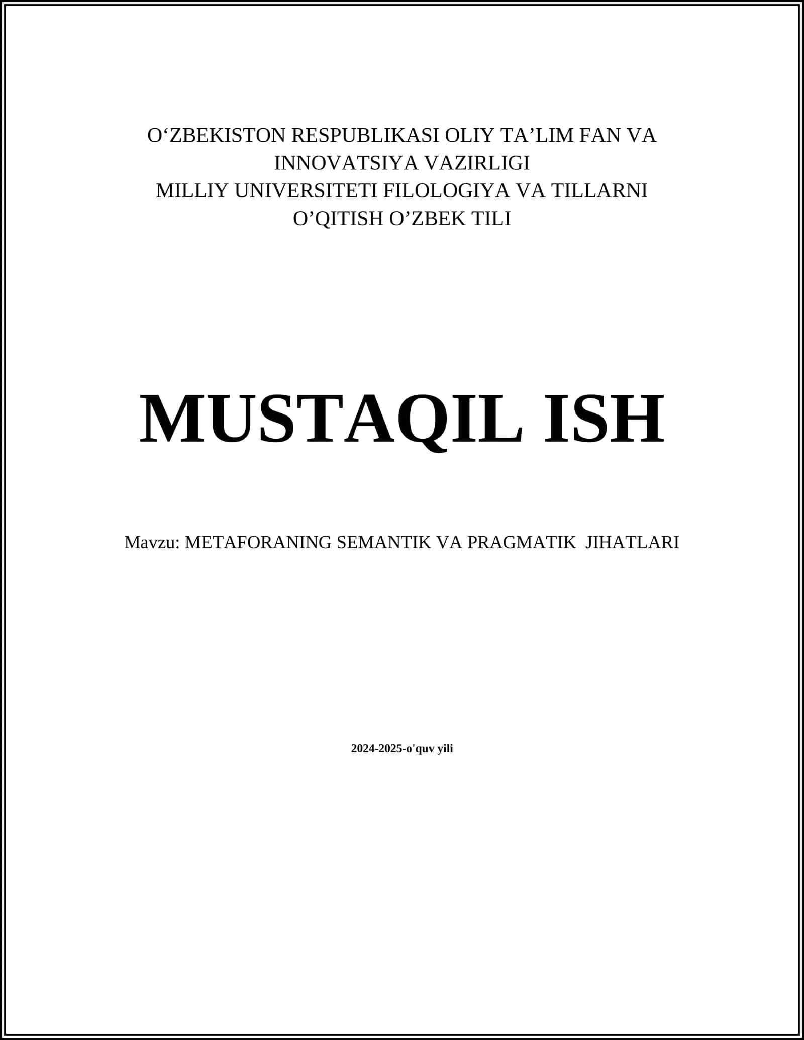 METAFORANING SEMANTIK VA PRAGMATIK JIHATLARI