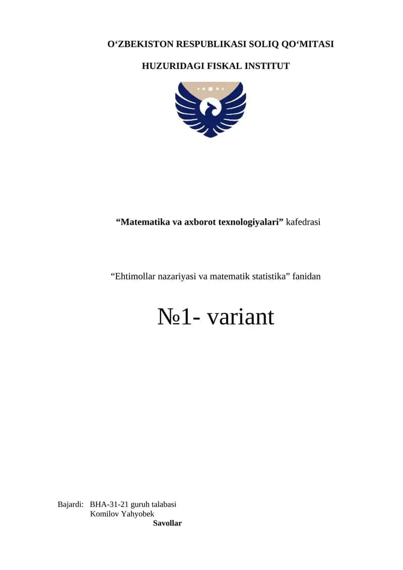 Matematika va axborot texnologiyalari variant