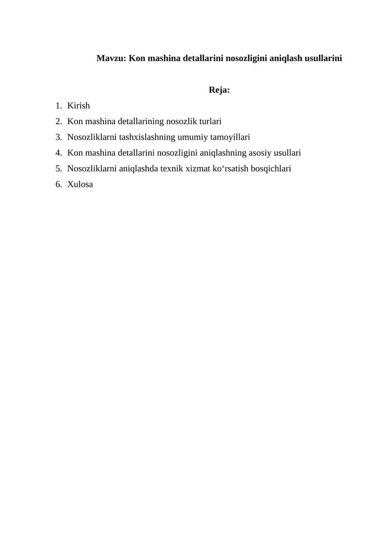 Kon mashina detallarini nosozligini aniqlash usullarini