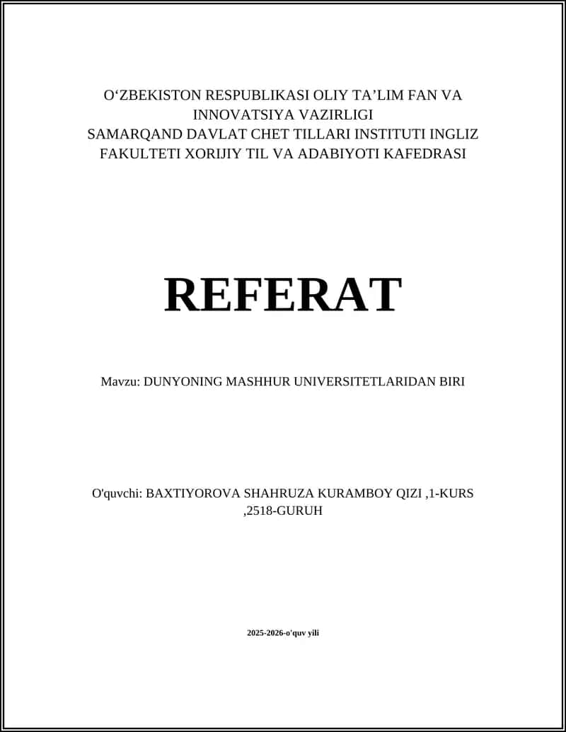 DUNYONING MASHHUR UNIVERSITETLARIDAN BIRI