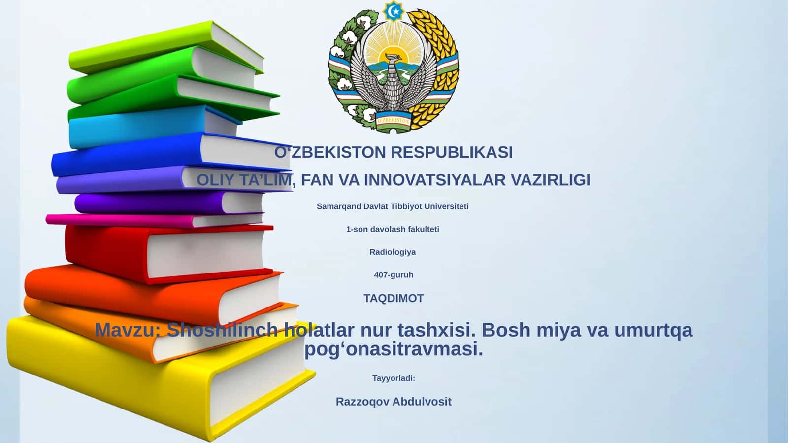 Shoshilinch holatlar nur tashxisi. Bosh miya va umurtqa pog‘onasitravmasi