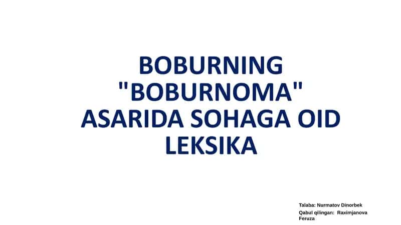 Boburning "Boburnoma" Asarida Sohaga Oid Leksika